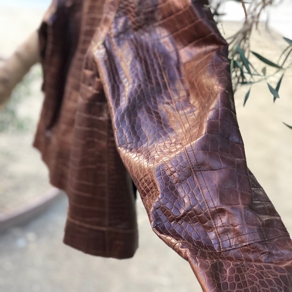 VTG Unisex Vera Pelle Lavorazione 🇮🇹 Croc Embossed Sz M - Picture 9 of 15